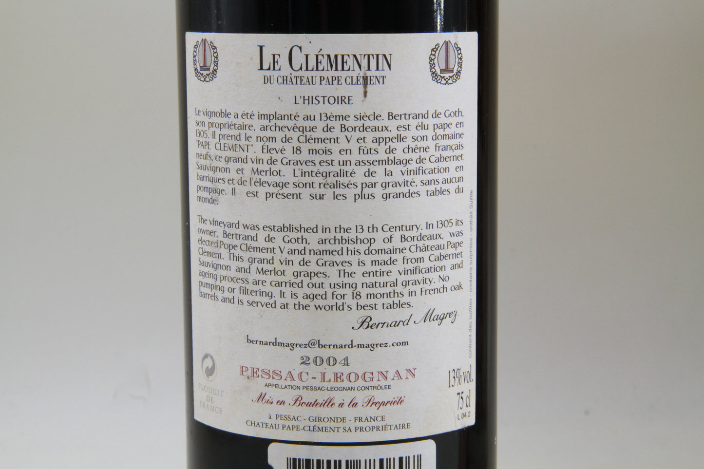 Le Clémentin du Chateau Pape Clément Graves 2004