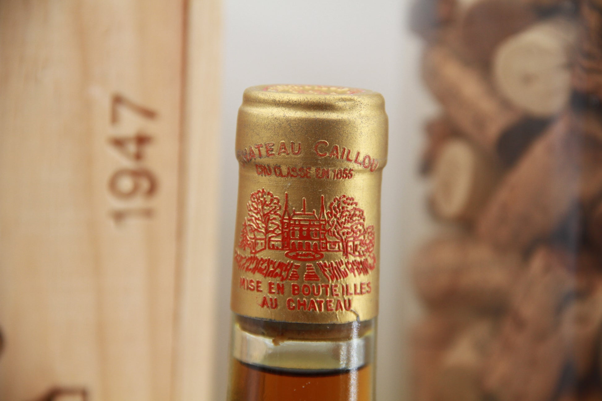 Château Caillou Crème de Tête 1947 caisse bois d'origine - Eric-Dixvins