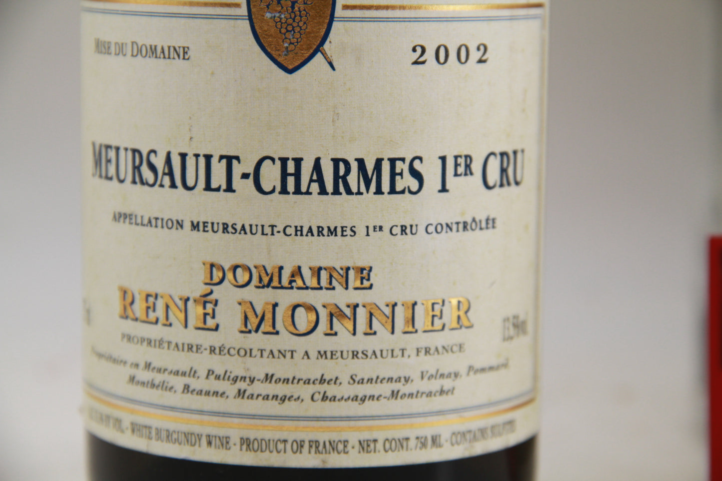 Meursault Charmes 1 er Cru Domaine René Monnier. 2002