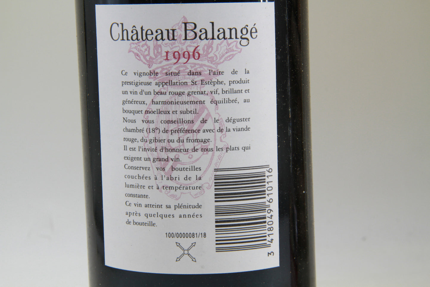 Chateau Balangé  Saint Estephe 1996