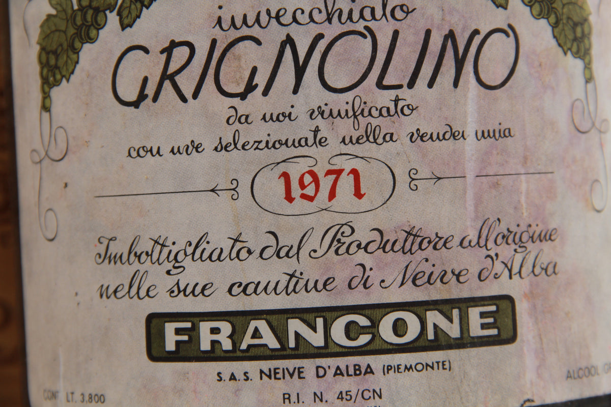 Grignolino Vino Invecchiato 1971 "Riserva del Nonno Battista" – Cantine Francone (Neive d'Alba) – Format Spécial 3,8 Litres