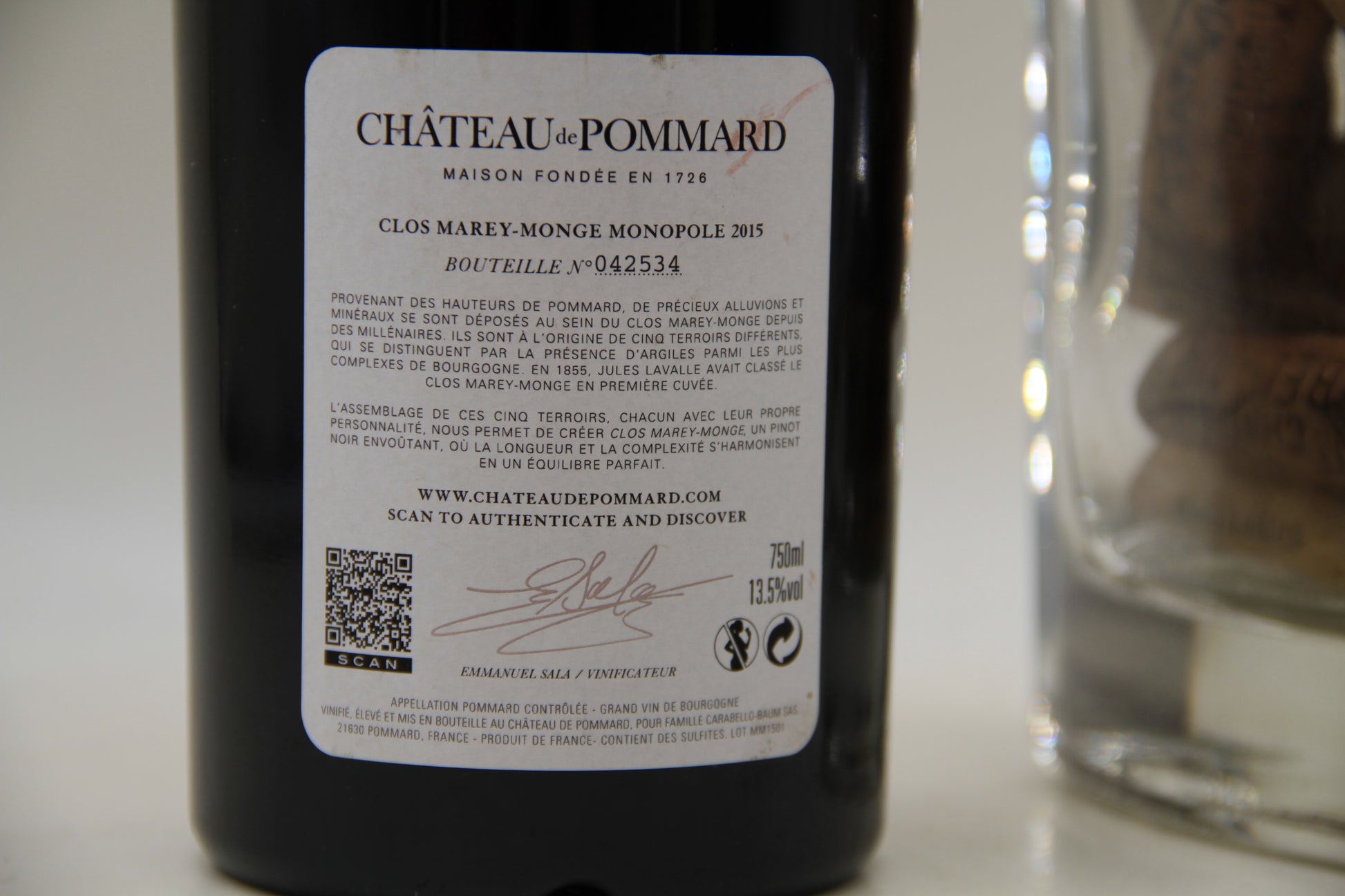 -Chateau de Pommard  **2015 ** Clos Marey Monge - Eric-Dixvins