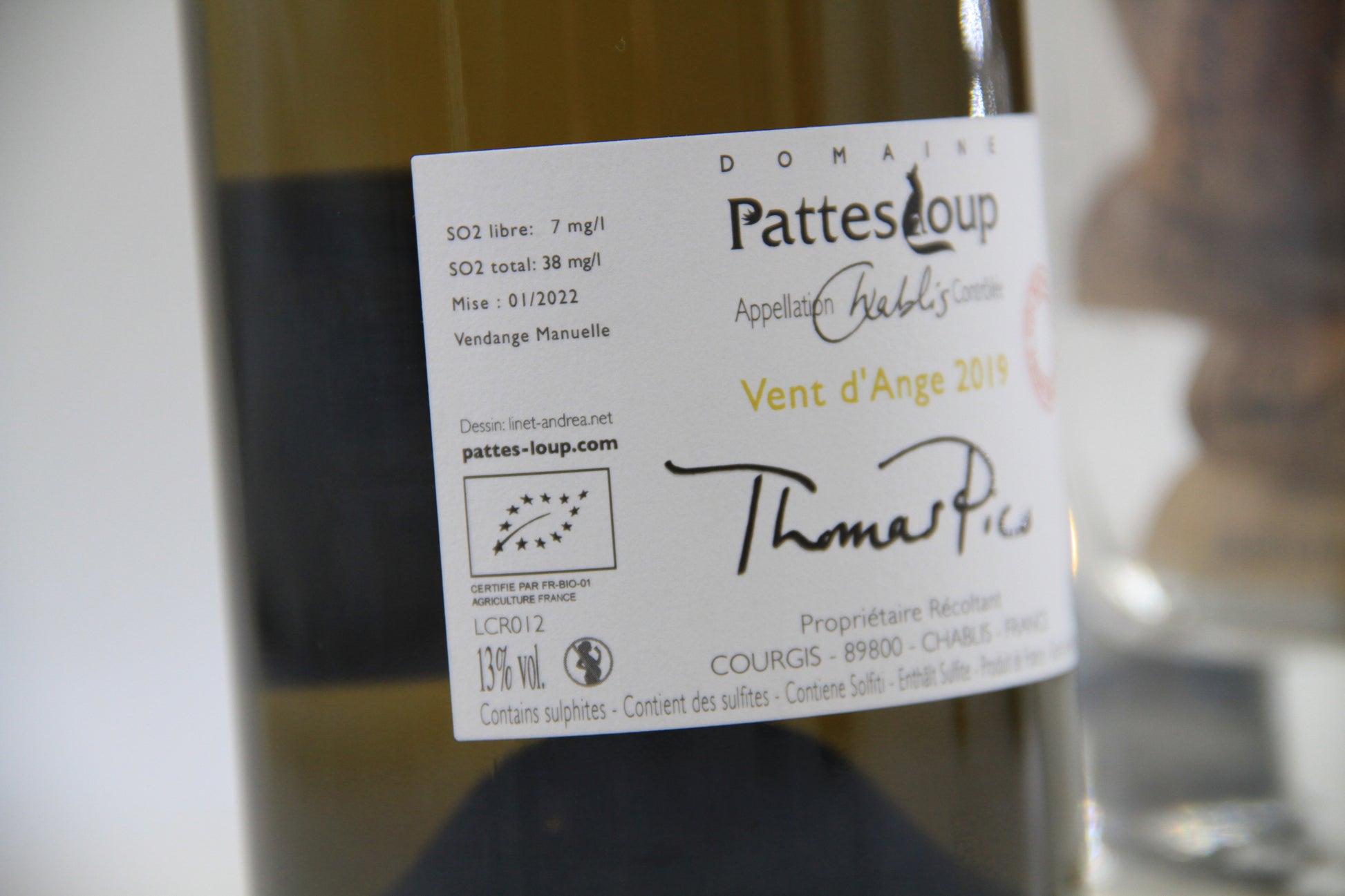 Chablis Vent d'Ange  **2019**  Thomas Pico  - Domaine Pattes Loup - Eric-Dixvins