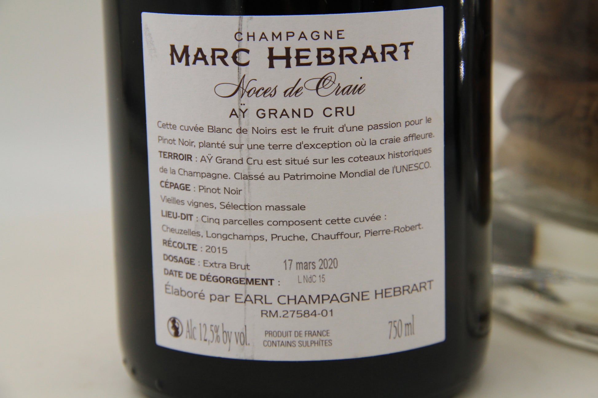 Champagne Grand Cru   " Noces de Craie "  **2015 ** Marc Herbrart - Eric-Dixvins